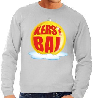 Bellatio Decorations Foute kersttrui kerstbal geel op grijze sweater voor heren