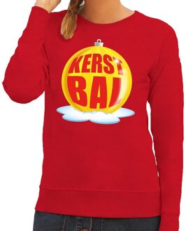 Bellatio Decorations Foute kersttrui kerstbal geel op rode sweater voor dames Rood