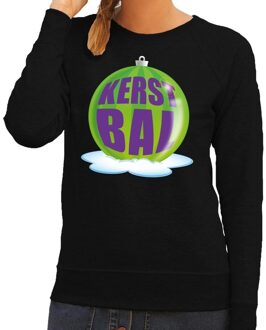 Bellatio Decorations Foute kersttrui kerstbal groen op zwarte sweater voor dames