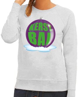 Bellatio Decorations Foute kersttrui kerstbal paars op grijze sweater voor dames