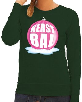 Bellatio Decorations Foute kersttrui kerstbal roze op groene sweater voor dames