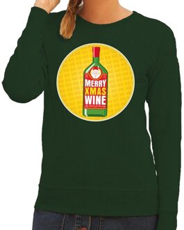 Bellatio Decorations Foute kersttrui Merry x-mas Wine groen voor dames 2XL (44) - kerst truien