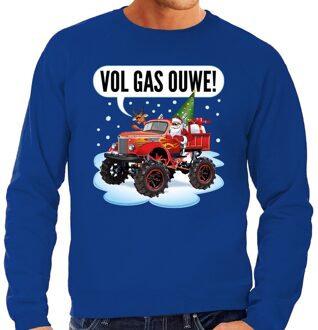 Bellatio Decorations Foute Kersttrui - monstertruck santa - blauw - heren - sweater - kerstborrel kantoor 2XL (56)