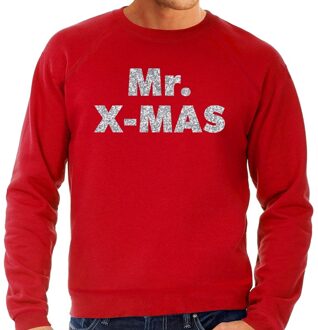 Bellatio Decorations Foute Kersttrui Mr. x-mas zilveren glitter letters rood heren