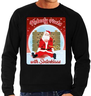 Bellatio Decorations Foute Kersttrui Nobody fucks with Sinterklaas zwart voor heren