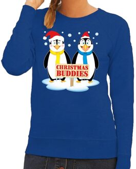 Bellatio Decorations Foute kersttrui pinguin vriendjes blauw dames