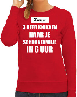 Bellatio Decorations Foute kersttrui rood Kerst is 3 keer knikken naar schoonfamilie kerstkleding dames XS - kerst truien