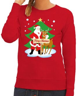 Bellatio Decorations Foute kersttrui rood met de kerstman en Rudolf voor dames 2XL (44) - kerst truien