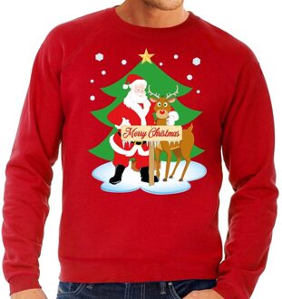 Bellatio Decorations Foute kersttrui rood met de kerstman en Rudolf voor heren 2XL (56) - kerst truien