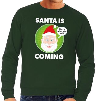 Bellatio Decorations Foute kersttrui - Santa is coming - thats what she said - groen voor heren 2XL (56)