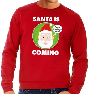 Bellatio Decorations Foute kersttrui - Santa is coming - thats what she said - rood voor heren 2XL (56)