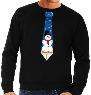 Bellatio Decorations Foute kersttrui stropdas met sneeuwpop print zwart voor heren