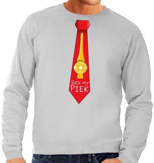 Bellatio Decorations Foute kersttrui stropdas suck my piek grijs voor heren