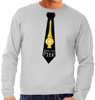 Bellatio Decorations Foute kersttrui stropdas suck my piek grijs voor heren