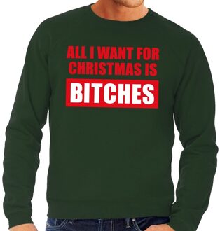 Bellatio Decorations Foute kersttrui / sweater All I Want For Christmas Is Bitches groen voor heren - Kersttruien 2XL (56)