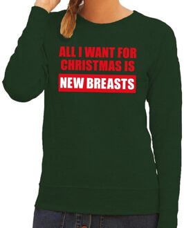 Bellatio Decorations Foute kersttrui / sweater All I Want For Christmas Is New Breasts groen voor dames - Kersttruien 2XL (44)