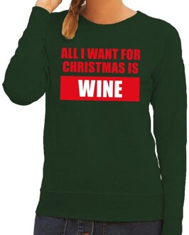Bellatio Decorations Foute kersttrui - sweater - All I Want For Christmas Is Wine - groen - dames