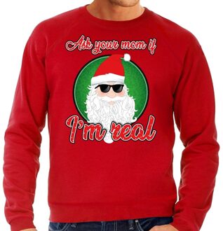 Bellatio Decorations Foute Kersttrui / sweater - ask your mom i am real - rood voor heren - kerstkleding / kerst outfit 2XL (56)