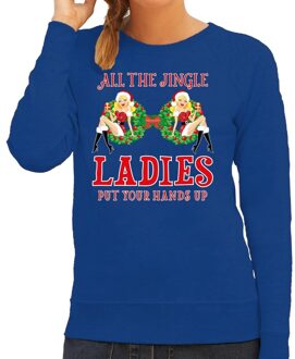 Bellatio Decorations Foute kersttrui - sweater - blauw - All the jingle ladies / single ladies - borsten - dames