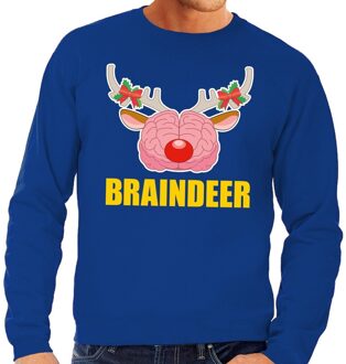 Bellatio Decorations Foute kersttrui / sweater braindeer blauw voor heren 2XL (56) - kerst truien