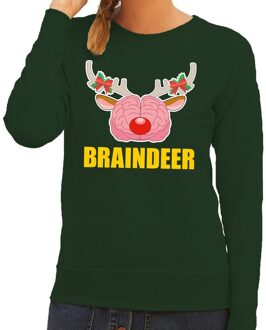 Bellatio Decorations Foute kersttrui / sweater braindeer groen voor dames 2XL (44) - kerst truien