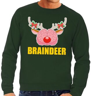 Bellatio Decorations Foute kersttrui / sweater braindeer groen voor heren 2XL (56) - kerst truien