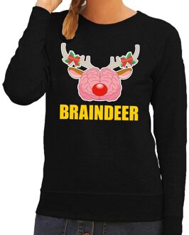 Bellatio Decorations Foute kersttrui / sweater braindeer zwart voor dames 2XL (44) - kerst truien