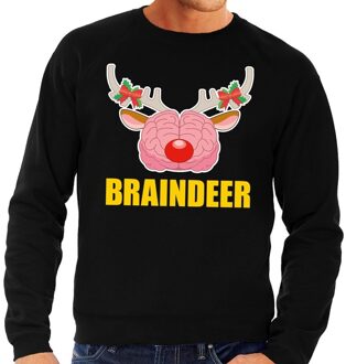 Bellatio Decorations Foute kersttrui / sweater braindeer zwart voor heren 2XL (56) - kerst truien