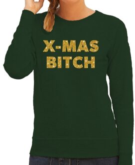 Bellatio Decorations Foute Kersttrui / sweater - Christmas Bitch - goud / glitter - groen - dames - kerstkleding / kerst outfit 2XL (44)