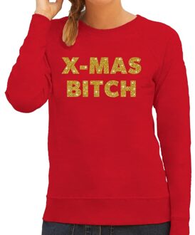 Bellatio Decorations Foute Kersttrui / sweater - Christmas Bitch - goud / glitter - rood - dames - kerstkleding / kerst outfit 2XL (44)