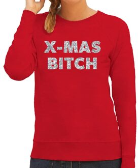 Bellatio Decorations Foute Kersttrui / sweater - Christmas Bitch - zilver / glitter - rood - dames - kerstkleding / kerst outfit 2XL (44)