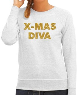 Bellatio Decorations Foute Kersttrui - sweater - Christmas Diva - goud / glitters - grijs - dames - kerstkleding