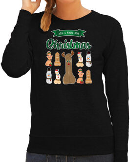 Bellatio Decorations foute kersttrui/sweater dames - All I want for Christmas - zwart - piemel/penis 2XL