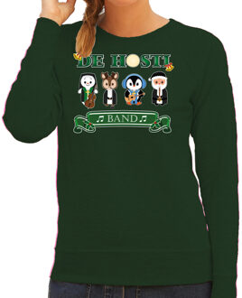 Bellatio Decorations Foute Kersttrui/sweater dames - de hosti band - groen - kerstmuziek - band 2XL