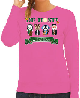 Bellatio Decorations Foute Kersttrui/sweater dames - de hosti band - roze - kerstmuziek - band 2XL