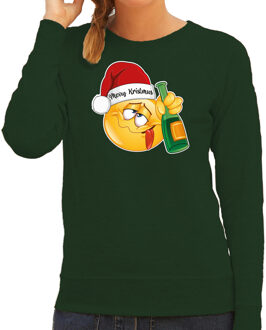 Bellatio Decorations foute kersttrui/sweater dames - Dronken - groen - Merry Kristmus 2XL - kerst truien