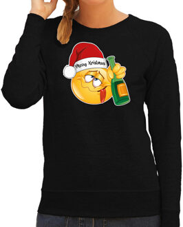 Bellatio Decorations foute kersttrui/sweater dames - Dronken - zwart - Merry Kristmus L - kerst truien