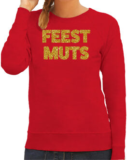 Bellatio Decorations foute kersttrui/sweater dames - feest muts - rood - glitter goud -feestkleding 2XL - kerst truien