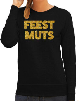 Bellatio Decorations foute kersttrui/sweater dames - feest muts - zwart - glitter goud -feestkleding 2XL - kerst truien