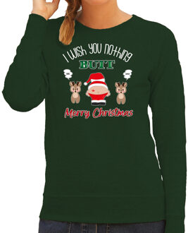 Bellatio Decorations foute Kersttrui/sweater dames - I Wish You Nothing Butt Merry Christmas - groen 2XL - kerst tr