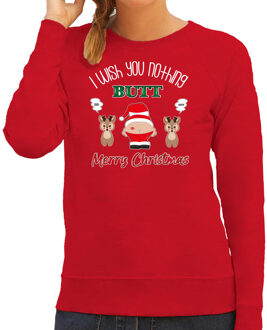 Bellatio Decorations foute Kersttrui/sweater dames - I Wish You Nothing Butt Merry Christmas - rood XS - kerst trui