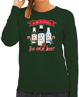 Bellatio Decorations foute kersttrui/sweater dames - IJskoud bier - groen - Christmas beer XS - kerst truien