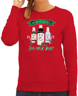 Bellatio Decorations foute kersttrui/sweater dames - IJskoud bier - rood - Christmas beer M - kerst truien