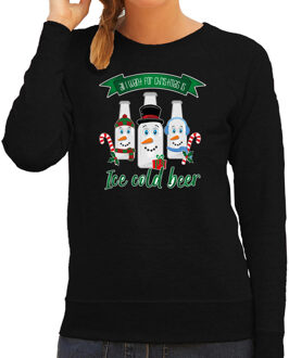 Bellatio Decorations foute kersttrui/sweater dames - IJskoud bier - zwart - Christmas beer L - kerst truien Multikleur
