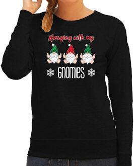 Bellatio Decorations foute kersttrui/sweater dames - Kerst kabouter/gnoom - zwart - Gnomies 2XL - kerst truien