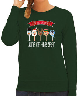 Bellatio Decorations foute kersttrui/sweater dames - Kerst wijn glazen - groen - drank/wine 2XL - kerst truien Zwart