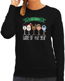 Bellatio Decorations foute kersttrui/sweater dames - Kerst wijn glazen - zwart - drank/wine 2XL - kerst truien