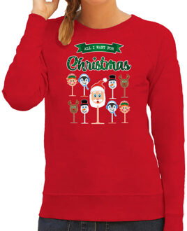 Bellatio Decorations foute kersttrui/sweater dames - Kerst Wijn - rood - All I Want For Christmas 2XL - kerst truien