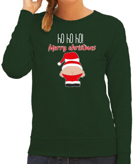 Bellatio Decorations foute kersttrui/sweater dames - Kerstman - groen - Merry Christmas 2XL - kerst truien