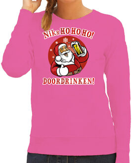 Bellatio Decorations Foute kersttrui/sweater dames - kerstman - roze - niks ho ho ho doordrinken 2XL